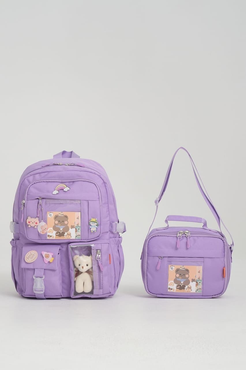 Roxbros Kawaii Kore Tarzı Ilkokul Sırt Çantası Seti Lila