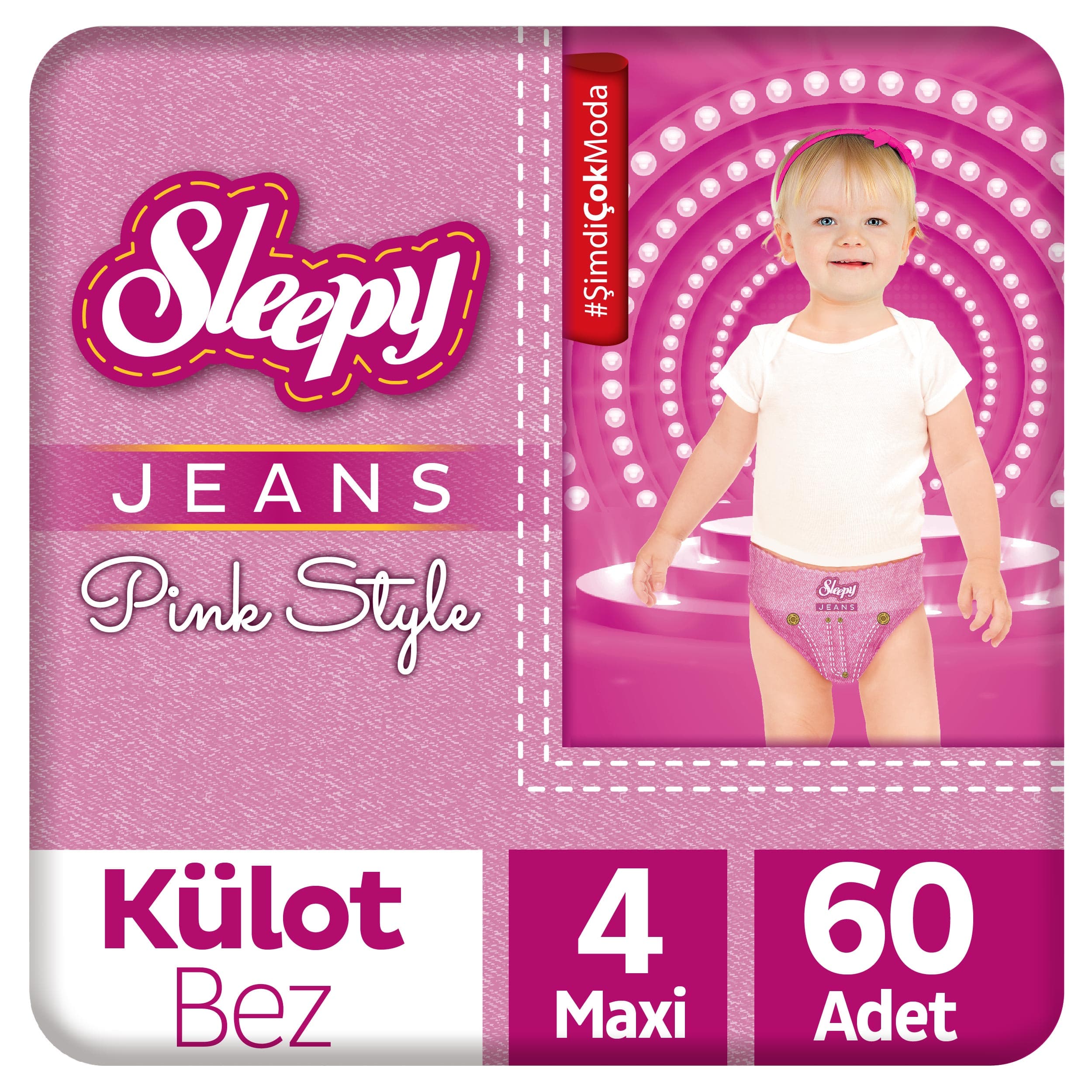 Sleepy Pink Jeans Külot Bez 4 Numara Maxi 2'li Jumbo 60 Adet