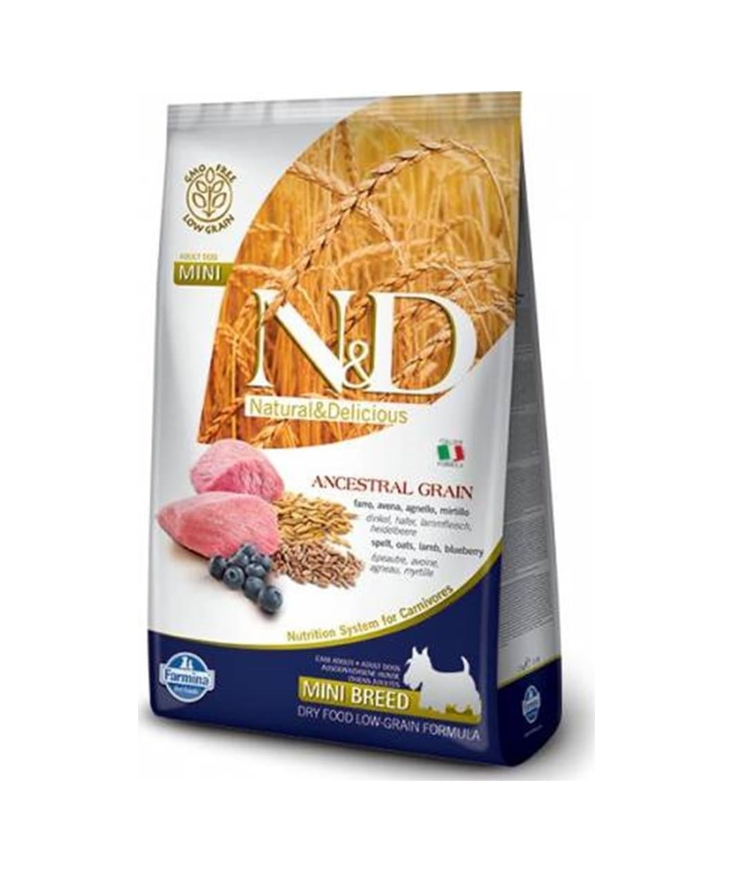 N&D Adult Kuzu Etli ve Yaban Mersinli Düşük Tahıllı Küçük Irk Yetişkin Köpek Maması 2.5 KG