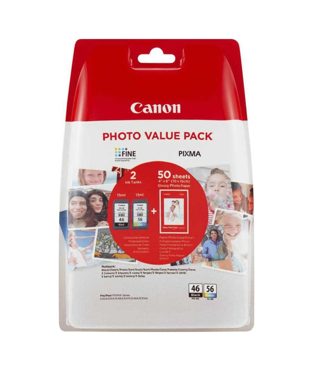 Canon Pg 46 / Cl 56 Pixma E404/E414/E464/E484 Siyah Renkli Set Sıyah