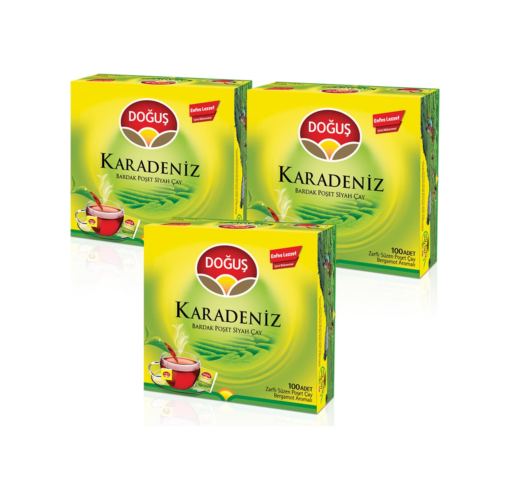 Doğuş Karadeniz Bergamot Aromalı Siyah Süzen Bardak Poşet Çay 3'lü 100 x 2 G