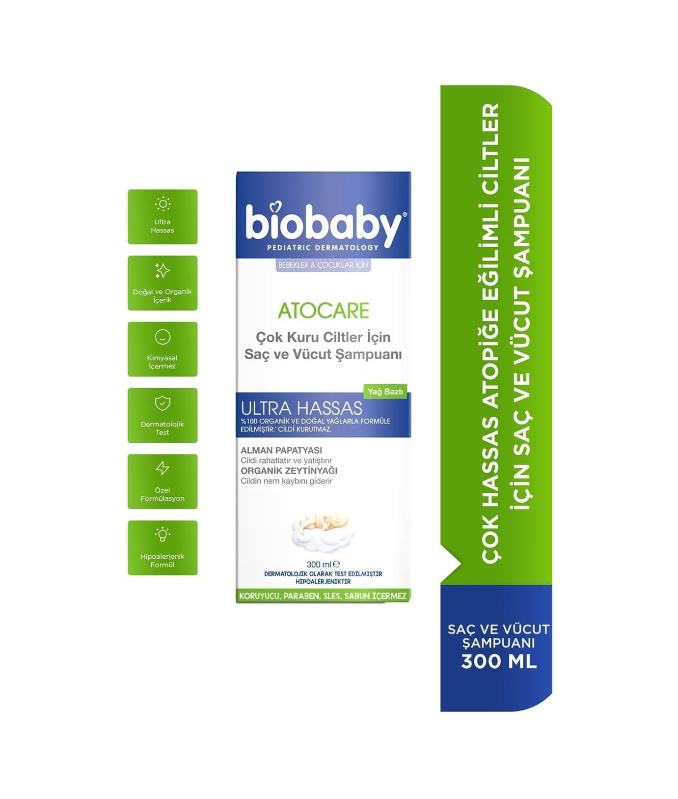 Biobaby Çok Kuru Ciltler Saç ve Vücut Şampuanı 300 Ml - Organik Zeytin Yağı Alman Papatyası Atopik Ciltler