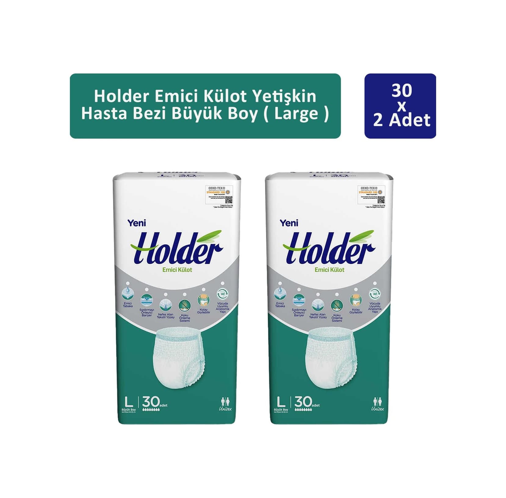Holder Emici Külot Yetişkin Hasta Bezi Büyük Boy L 2 x 30'lu