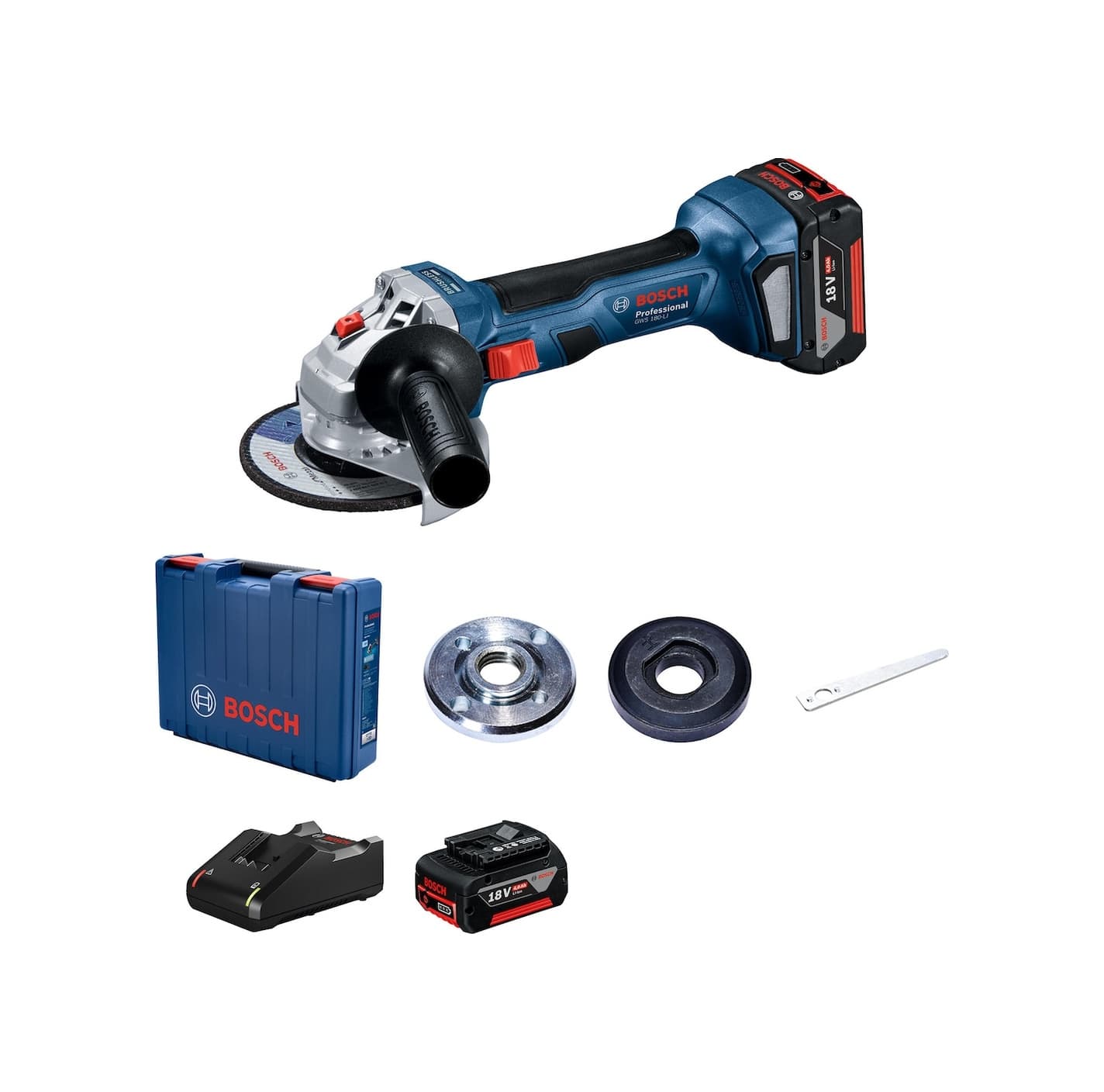 Bosch Professional GWS 180-LI 2x4ah Çift Akülü Taşlama Makinesi - 06019H9021