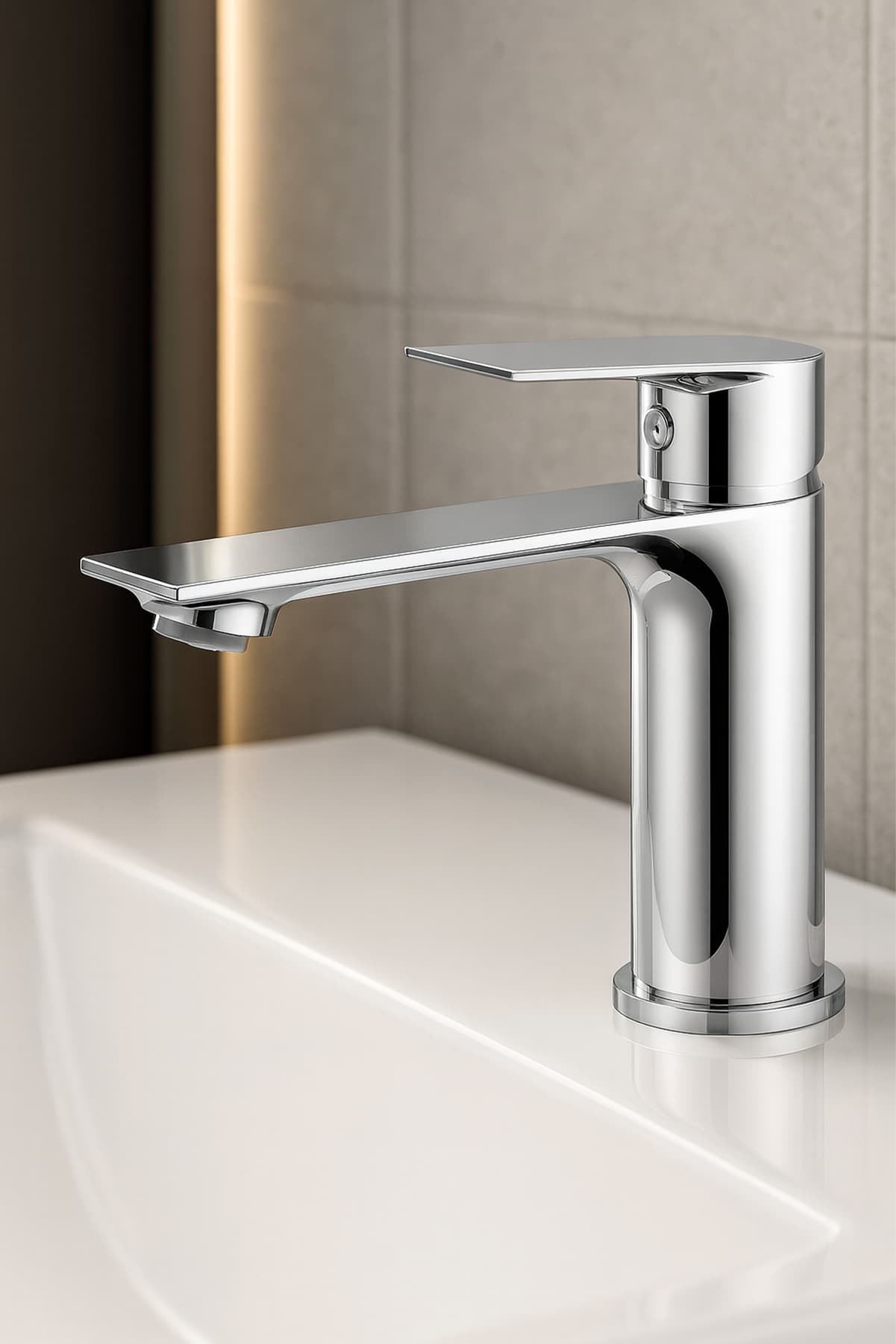 Lüks Krom Sabit Aç Kapa Kısa Lavabo Bataryası Su Tasarruflu, Dayanıklı, Modern Tasarım Krom