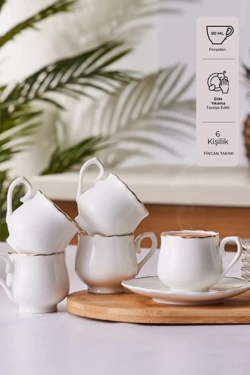 Emsan Beykoz 6 Kişilik Kahve Fincanı Takımı 90 ML Beyaz