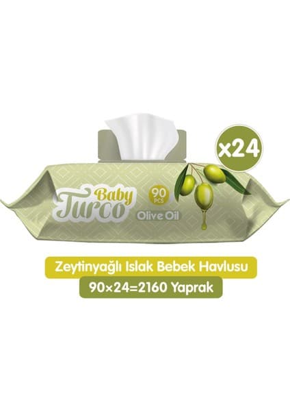 Baby Turco Zeytinyağlı Islak Bebek Havlusu 24 x 90 Adet 2160 Yaprak Hassas Temizlik İçin