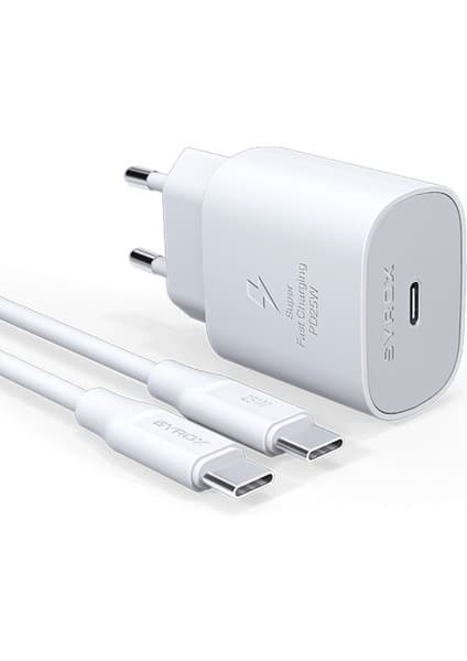 Syrox PD25T Qc3.0 Pd 25W Type-C To Type-C Hızlı Şarj Aleti Set Beyaz