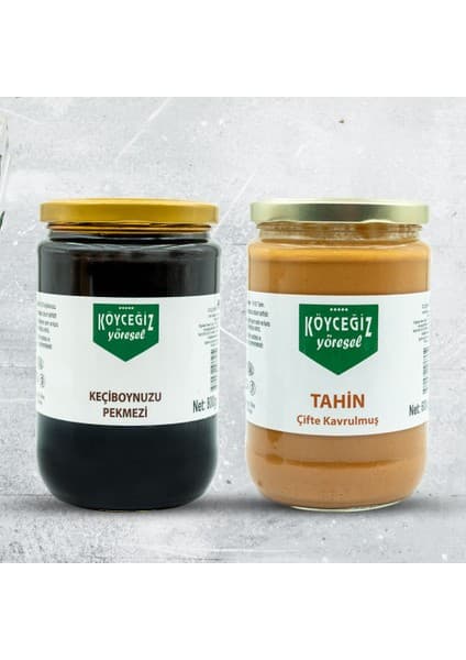 Köyceğiz Yöresel Çifte Kavrulmuş Tahin 600 G Cam Kavanoz + Köyceğiz Yöresel Keçiboynuzu Pekmezi 800 G Cam Kavanoz