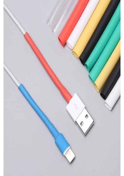 Hondep Apple Iphone Şarj Kablosu Koruyucu Isıyla Daralan 12 Adet 6,4 mm Karışık Renk Makaron Kablo Kılıf