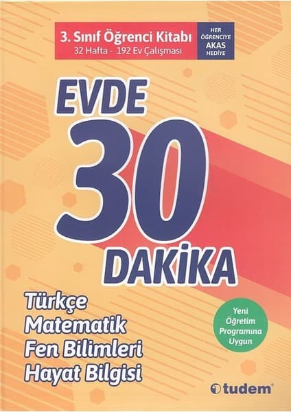 Tudem 3. Sınıf Evde 30 Dakika Türkçe Matematik Fen Bilimleri Hayat Bilgisi Soru Ev Çalışması Yeni 2019 Müfredat