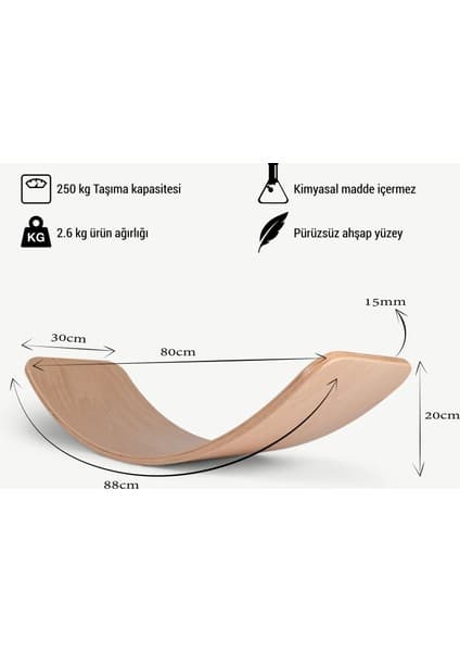 Fagus Wood Doğal Ahşap Denge Tahtası Balance Board Yüksek Dirençli Çocuk Oyuncak Modeli