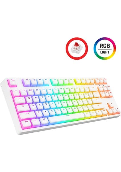Rampage KB-R136 Ghost Beyaz Type-C Bağlantılı Rgb Puding Tuşlu Haylou Red Switch 1000 Hz Us Gaming Oyuncu Klavye
