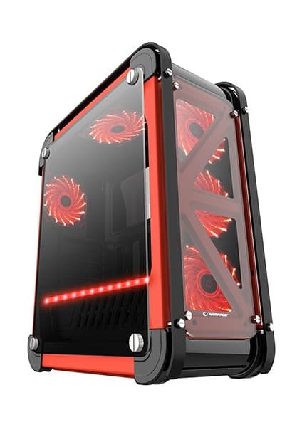 Rampage Castle Siyah/Kırmızı 4in1 Kart Okuyucu + Led Şeritli Temper Glass Çelik Gövdeli Oyuncu Kasa