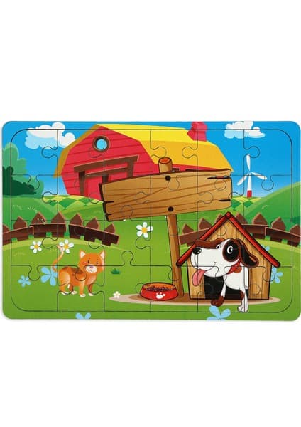 Maketçiniz Ahşap Puzzle 24 Parça Köpek ve Kedi Eğitici Oyuncak Ahşap Malzeme ile