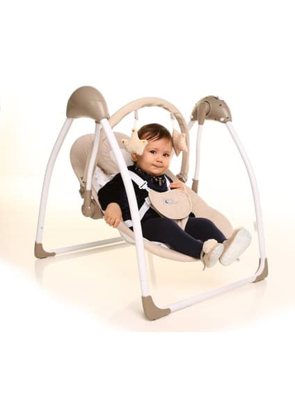 Baby Plus Comfort Otomatik Bebek Salıncağı Bej Nefes Alabilir Kumaş Müzik Kutulu Peluş Oyuncaklı 9 kg Kapasiteli