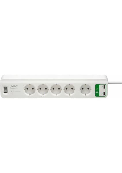 Schneider Electric APC 5'li Akım Korumalı Priz 2 USB Girişi 5V-2.4A Anahtar Özellikli Beyaz