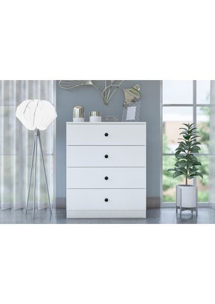 Metalia Gm 083 Almina 4 Çekmeceli Beyaz Şifonyer 90 cm Yükseklik 80 cm Derinlik 47 cm