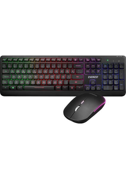 Everest KM-1500 Siyah Kablosuz Rainbow Aydınlatmalı Q Multimedia Klavye + Mouse Set