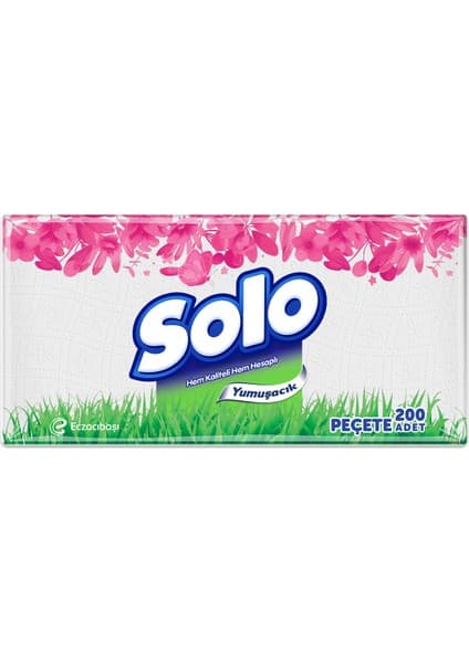 Solo 200'lü Yumuşak Düz Peçete Beyaz Renkli Günlük Kullanıma Uygun Parfümsüz