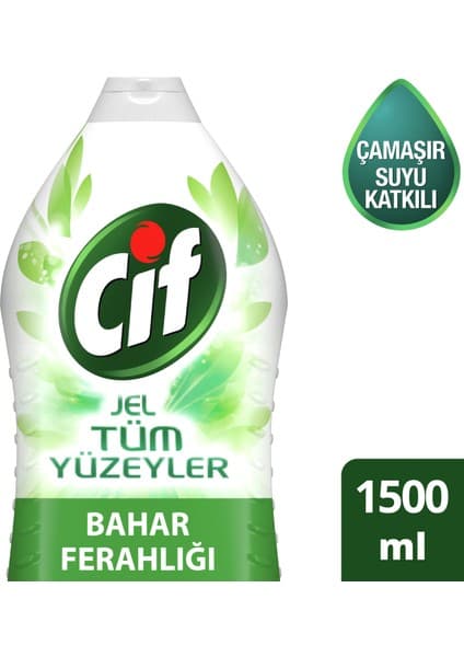 Cif Jel Yüzey Temizleyici Tüm Yüzeyler İçin Çamaşır Suyu Katkılı Bahar Ferahlığı 1500 ML