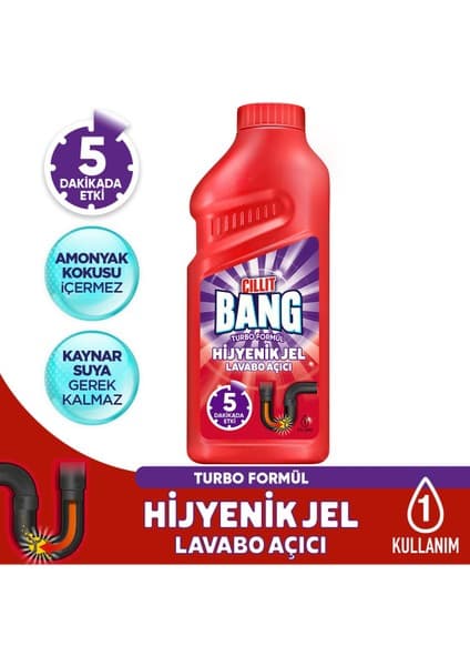 Cillit Bang Turbo Formlu Hijyenik Jel Lavabo Açıcı 500 ml + 750 ml Mutfak ve Banyo Spreyleri Hızlı Etki