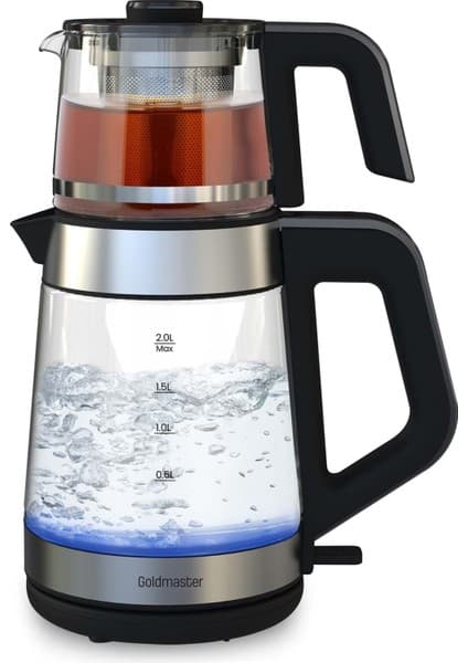 Goldmaster GM-8325 Deluxe Kettle Özellikli Cam Inox Çay Makinesi