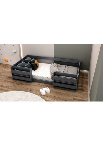 Lullaby Vivian Montessori Kitaplıklı ve Raflı Çocuk Karyolası Antrasit