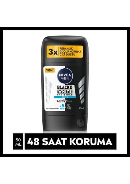 Nivea Men Erkek Stick Deodorant Black & White Invisible Fresh 48 Saat Anti-Perspirant Koruma 50 ml