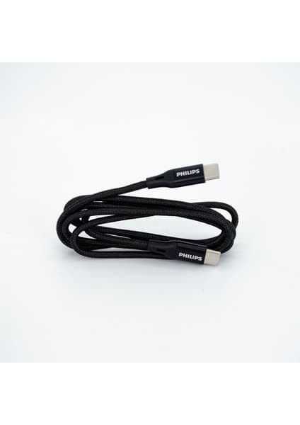 Philips DLC5531C 1M 6A 100W Type-C to Type-C Örgülü Hızlı Data ve Şarj Kablosu Siyah