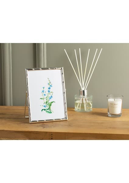 English Home Bamboo Metal Çerçeve Beyaz 13x18 cm Silver Ahşap Şekilde Şık Tasarım