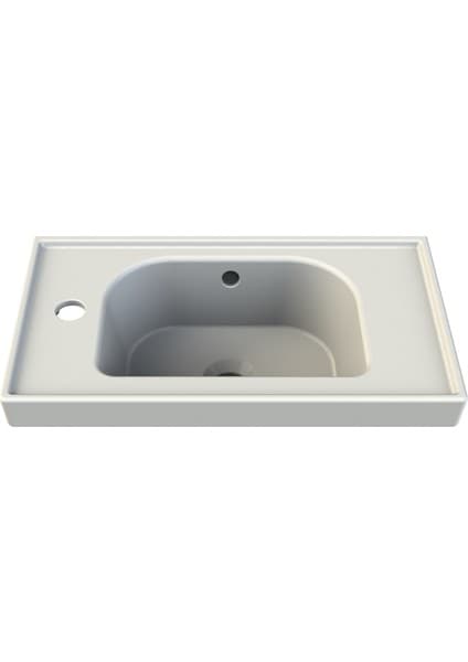 Turkuaz Seramik Frame 50x28 cm Soldan Batarya Delikli Etajerli Lavabo