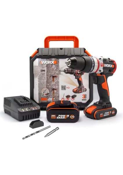 Worx WX354.1 20V/4.0/2.0 Ah. Li-Ion Çift Akülü Kömürsüz Profesyonel Darbeli Şarjlı Matkap