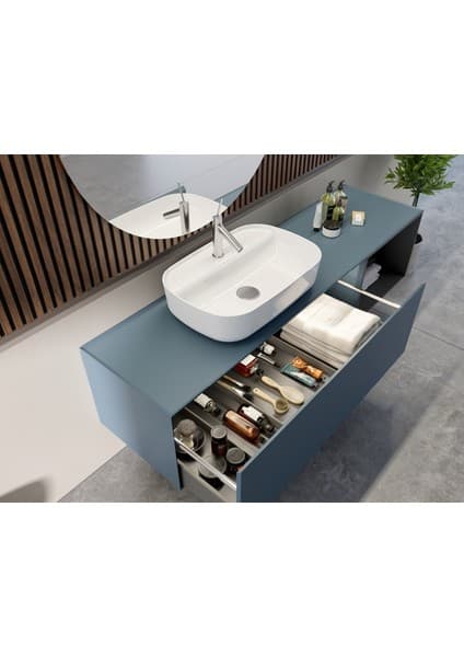 Turkuaz Cerastyle Aqua 60 cm Beyaz Tezgah Üstü Lavabo Seramik Özellikli Modern Tasarım