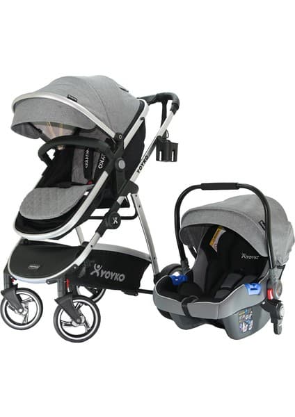 Yoyko City Seyahat Sistem Bebek Arabası 3 İn 1 Gri Silver