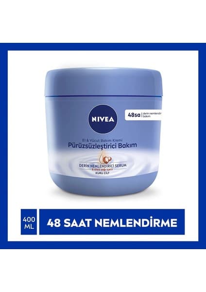 Nivea El ve Vücut Bakım Kremi Pürüzsüzleştirici 400ml, 48 Saat Nemlendirici Serum, Shea Yağı, Kuru Ciltler