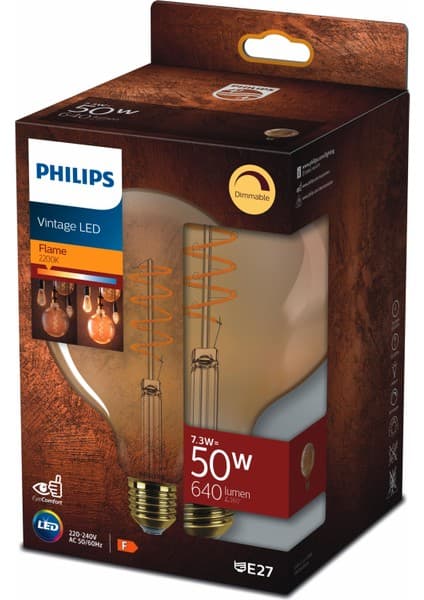 Philips LED Classic Dimlenebilir Amber Filament Ampul 7W 640Lum 2700K Sarı Işık G120 E27 (50W)