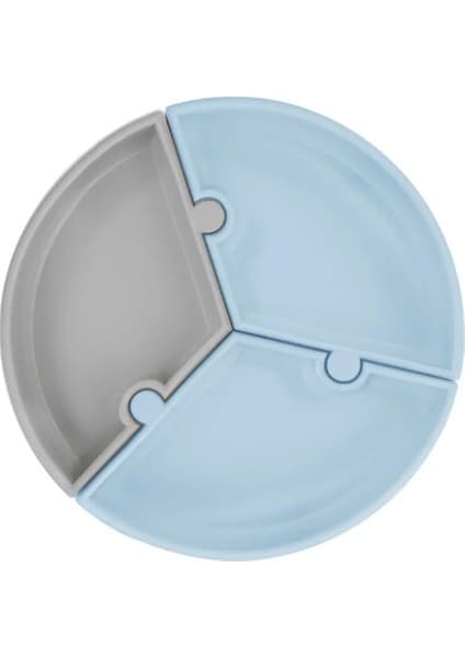 OiOi Puzzle Bebek Tabağı 6+ Ay Mineral Blue - Powder Grey