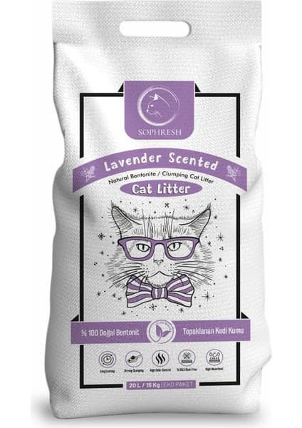 Sophresh Lavanta Kokulu Topaklanan Kedi Kumu 20 Lt İnce Taneli Doğal Bentonit