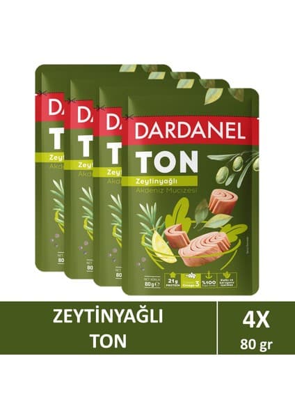 Dardanel Zeytinyağlı Ton Balığı 80 gr x 4 Adet Hızlı Hazırlanır Lezzetli Menü Seçeneği