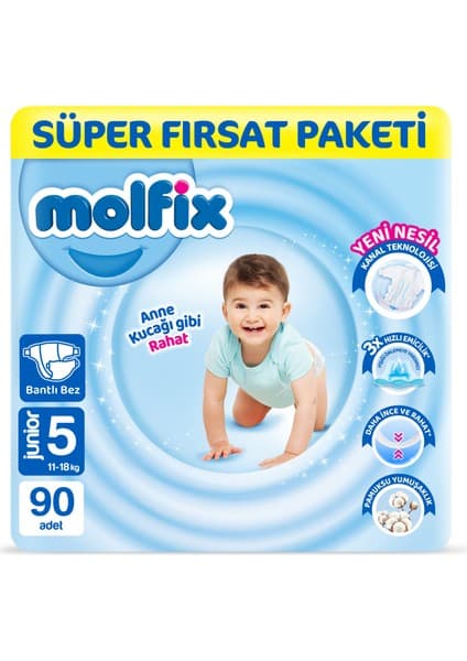 Molfix Bebek Bezi 5 Beden Junior Süper Fırsat Paketi 90 Adet
