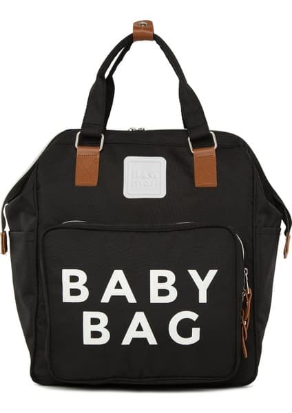 Bagmori Siyah Baby Bag Baskılı Cepli Anne Bebek Bakım Sırt Çantası