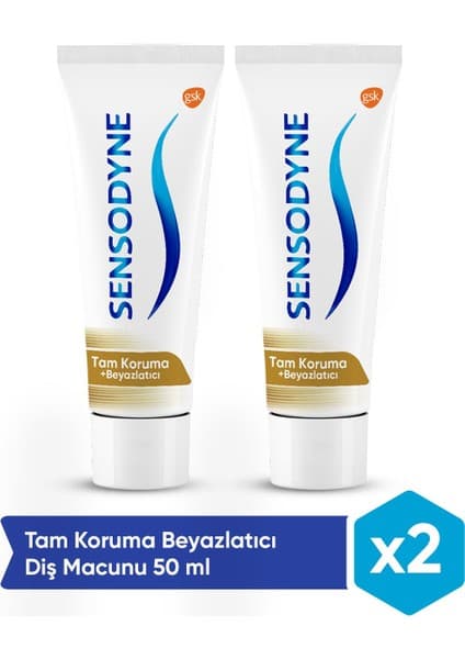 Sensodyne Diş Macunu - Tam Koruma ve Beyazlatma, 7 Faydasıyla Hassasiyeti Azaltır ve Nefesi Ferahlatır (2×50 ml)
