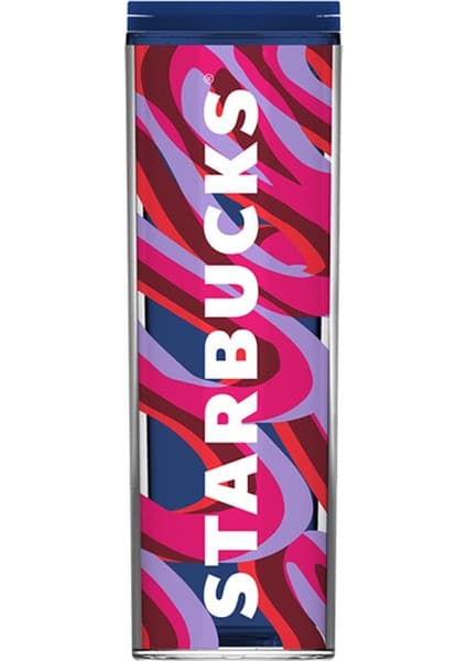 Starbucks Starbucks® Lacivert Pembe Desenli Plastik Termos - 473 ml - 11148818