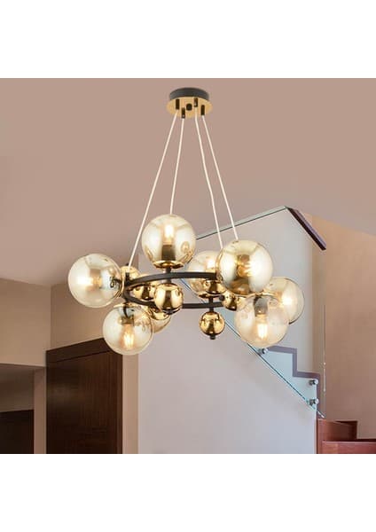 Apliqa Lorento 8Li Yuvarlak Siyah Gold Modern Cafe,Restoran için Uygun Retro Salon Avize