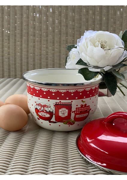 Ezem Sos Tavası 14 cm Kırmızı Emaye Kaplama ile Yumurta Haşlama İçin Tek Parça