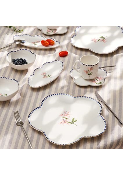 Emsan Lilium 32 Parça 6 Kişilik Porselen Kahvaltı Takımı Çiçek Desenli Beyaz Renk