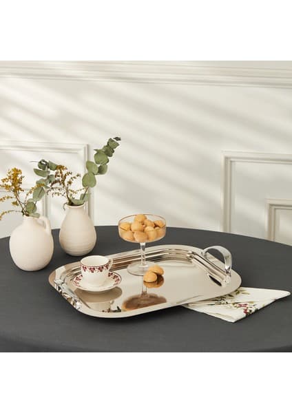 Emsan Rhonda Çay Tepsisi Platin 39 cm