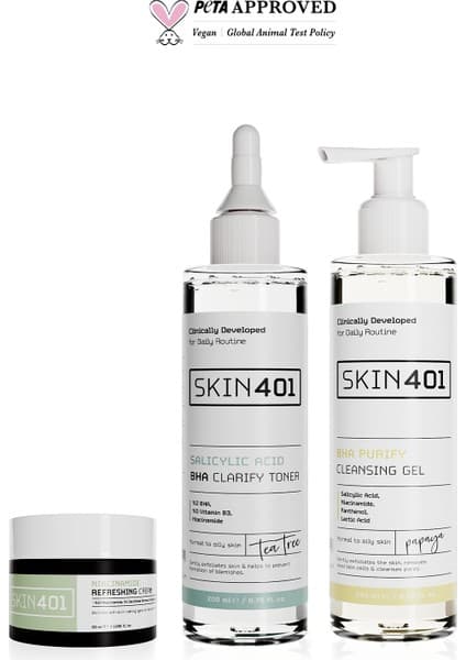 Skin401 Cilt Bakım Seti 3 Adet Karma Yağlı Cilt Tipleri İçin Özel Formül ve Etkili Özellikler