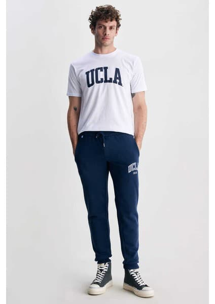 Ucla Otto Lacivert Rahat Paça Nakışlı Standard Fit Erkek Eşofman Alt